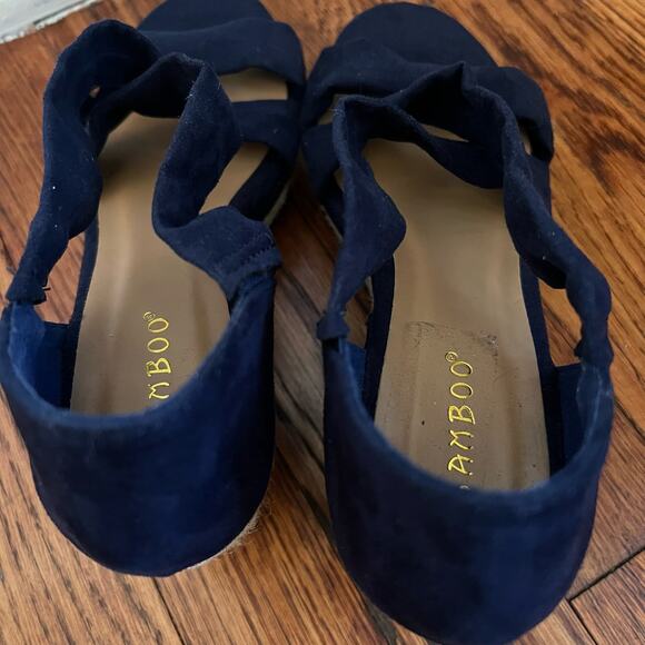 Royal Blue Wedge Espadrille Sandals Size 7 Strappy Open Toe 3in Heel Bohochic - Picture 10 of 16